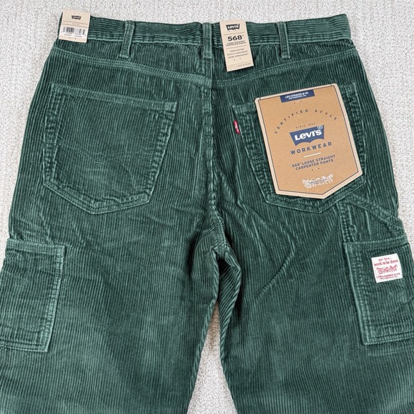 NWT Levi's 568 Men's 33x34 Green Corduroy Loose Straight Carpenter Work Pants - Picture 1 of 7